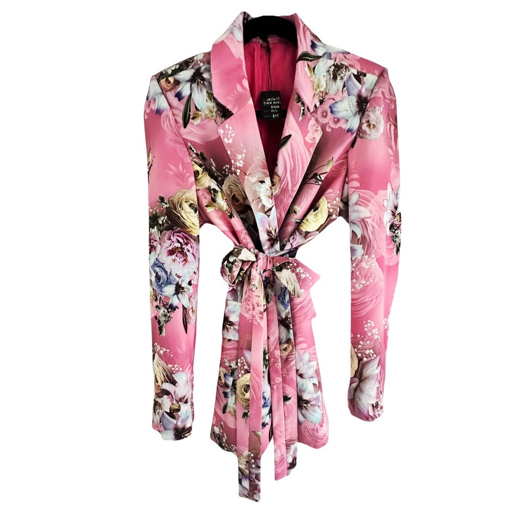 Pastel Floral Blazer with Belt M/L